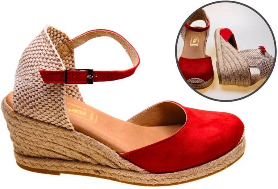 Stravers Grote Maten Schoenen Espadrilles met Sleehakken rood