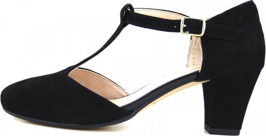 Stravers Grote Maten Schoenen Stravers Pumps Zwart Leer T-band. Damesschoenen grote maten