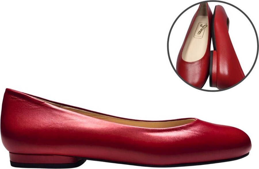 Stravers Grote Maten Schoenen Stravers Ballerina's met laag hakje Rood Zacht Leer Dames Grote Maten