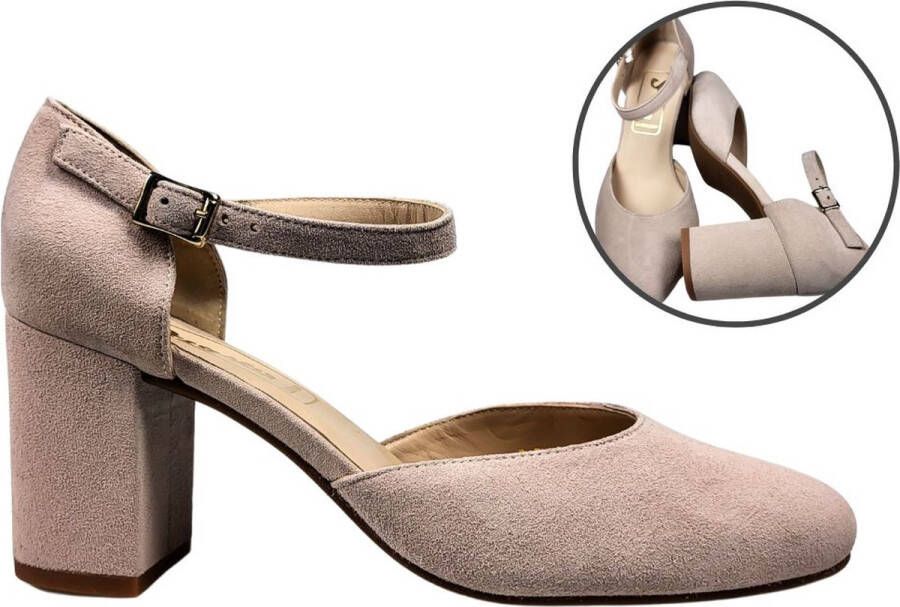 Stravers Grote Maten Schoenen Stravers Beige Pumps met Bandje Grote Maten Pumps met Blokhak