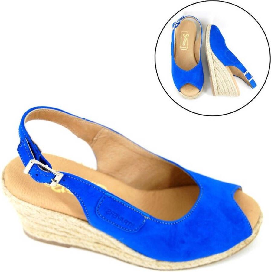 Stravers Grote Maten Schoenen Stravers Blauwe Espadrilles met Sleehak Grote Maten Dames Sleehakken