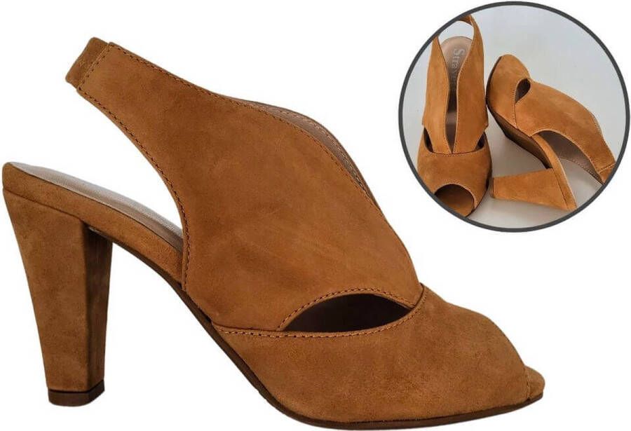 Stravers Grote Maten Schoenen Stravers- Enkelhoge Peep-toe Suede Grote Maten Peeptoes Hoge Hak