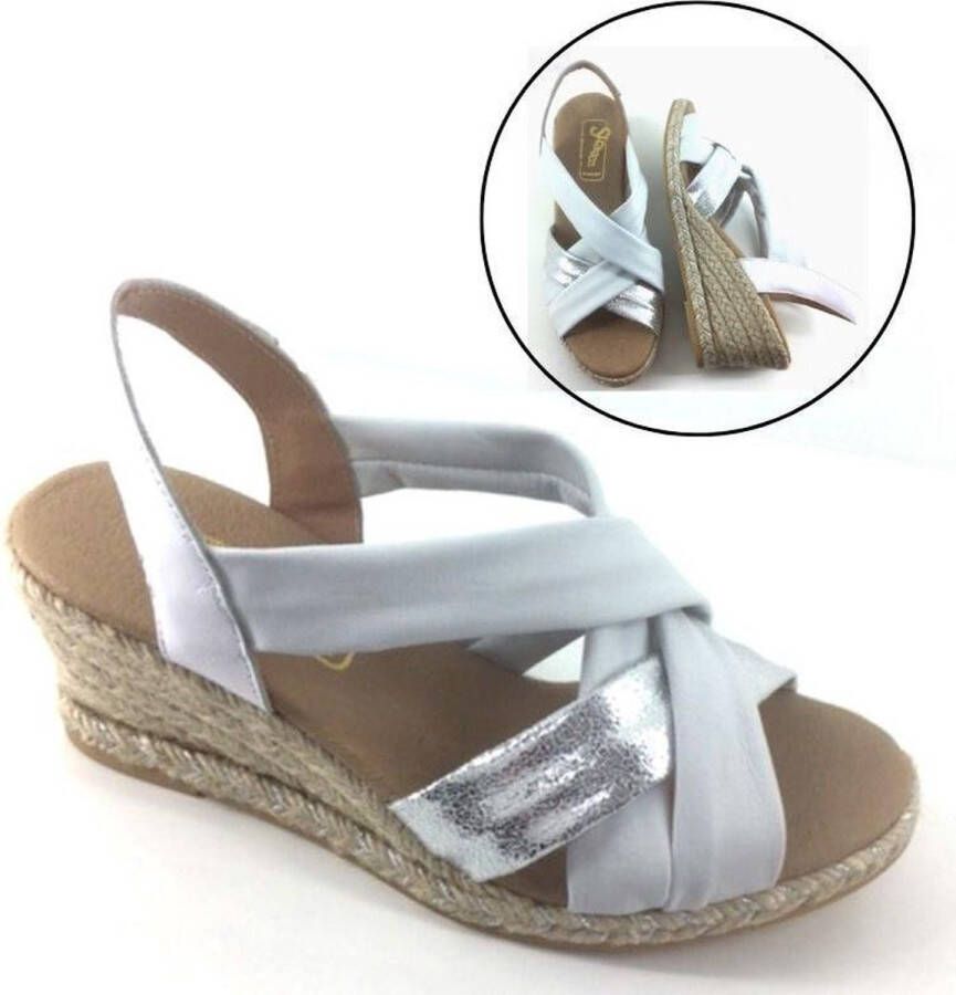 Stravers Grote Maten Schoenen Stravers Espadrilles Sandalen Sleehak Wit Leer Grote Maten Espadrilles