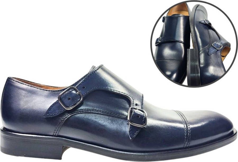 Stravers Grote Maten Schoenen Stravers Herenschoenen met Gesp Blauw Monk Straps Grote Maten Herenschoenen met Gesp