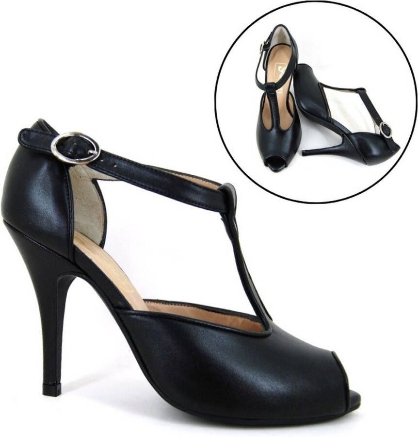 Stravers Grote Maten Schoenen Stravers Peeptoe Pumps met Hak en Bandje Grote Maten Zwarte Stiletto Hakken - Foto 1