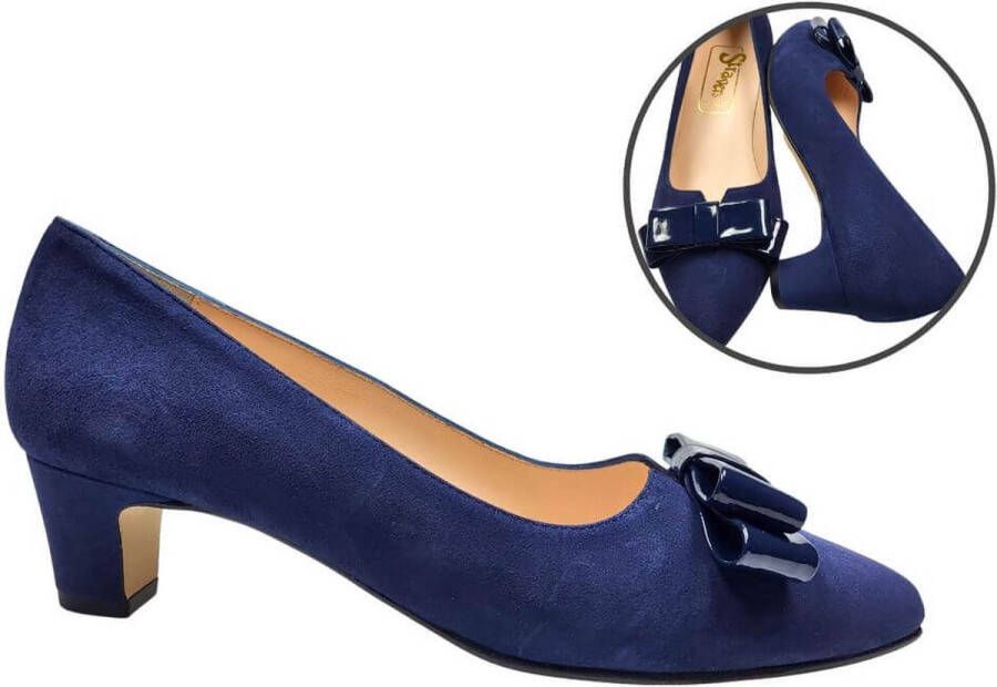 Stravers Grote Maten Schoenen Stravers Pump met strikje Blauw Suede Dames Grote Maten Pumps