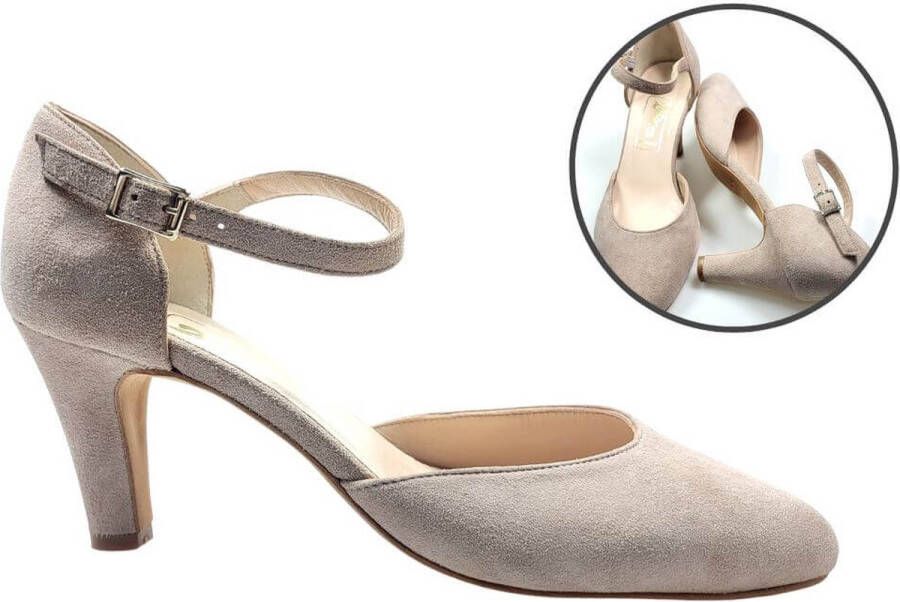 Stravers Grote Maten Schoenen Stravers Pumps met hak en bandje Grote Dames Maten Taupe Beige pump