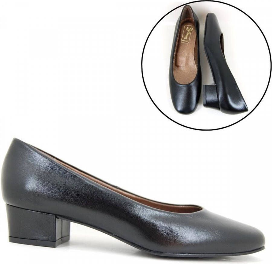 Stravers Grote Maten Schoenen Stravers Pumps met Lage Hak Zwarte Leren Kleine Maten Business Pumps Dames