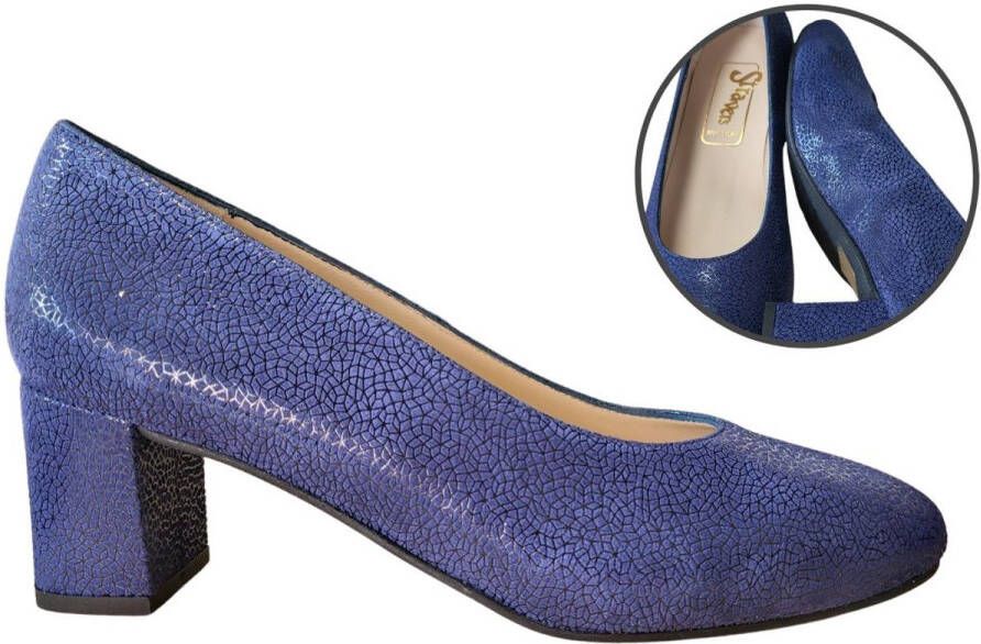 Stravers Grote Maten Schoenen Stravers Pumps met Lage Hak Blauw Suede geprint Grote Maten Pumps