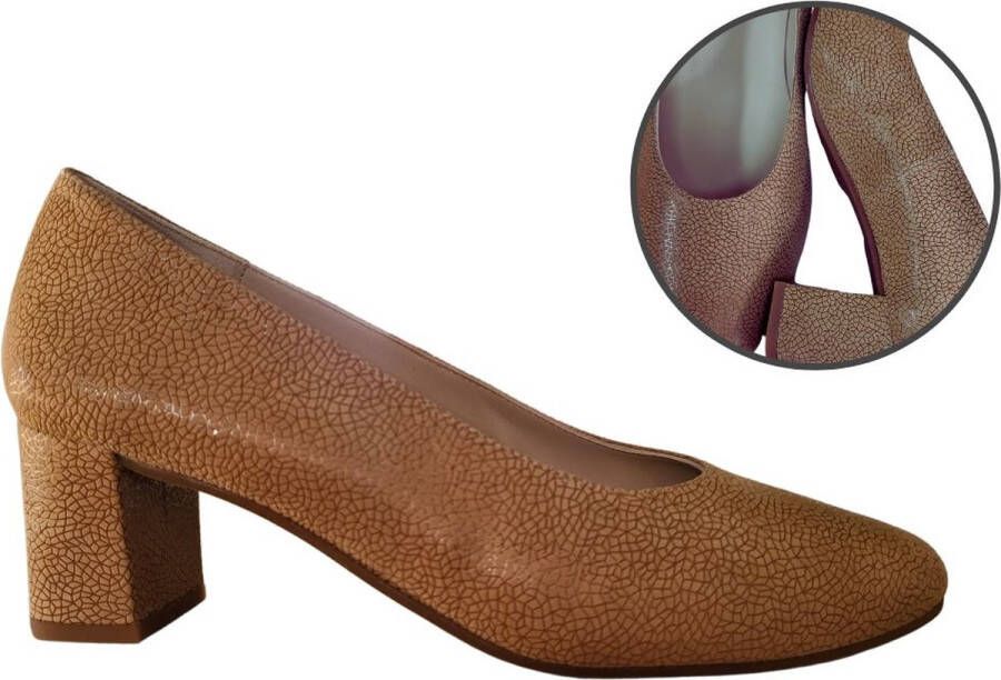 Stravers Grote Maten Schoenen Stravers Pumps met Lage Hak Bruin Suede geprint Grote Maten Pumps