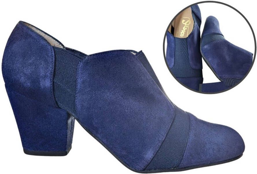 Stravers Grote Maten Schoenen Stravers Pumps met Smalle Hak Blauw Suede Elastiek Grote Maten Pumps