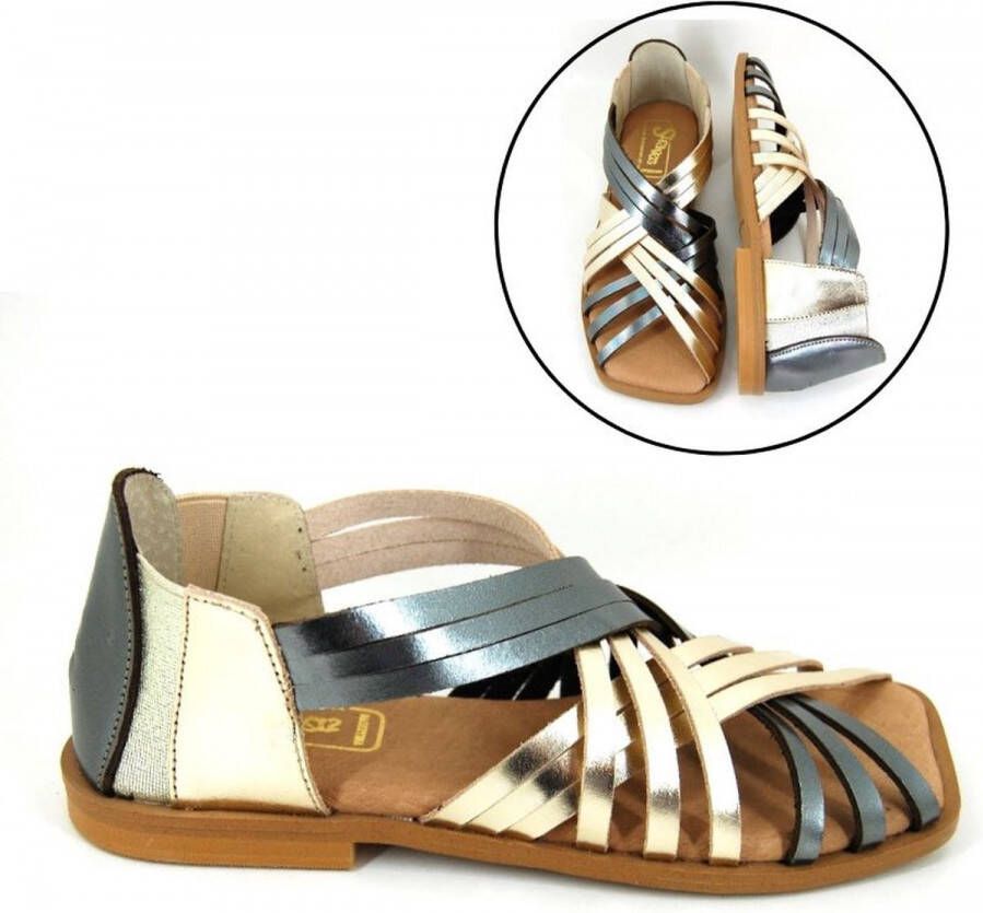 Stravers Grote Maten Schoenen Stravers Romeinse Sandalen Plat Vierkante Neus Dames Goud Zilver Platina Grote Maten