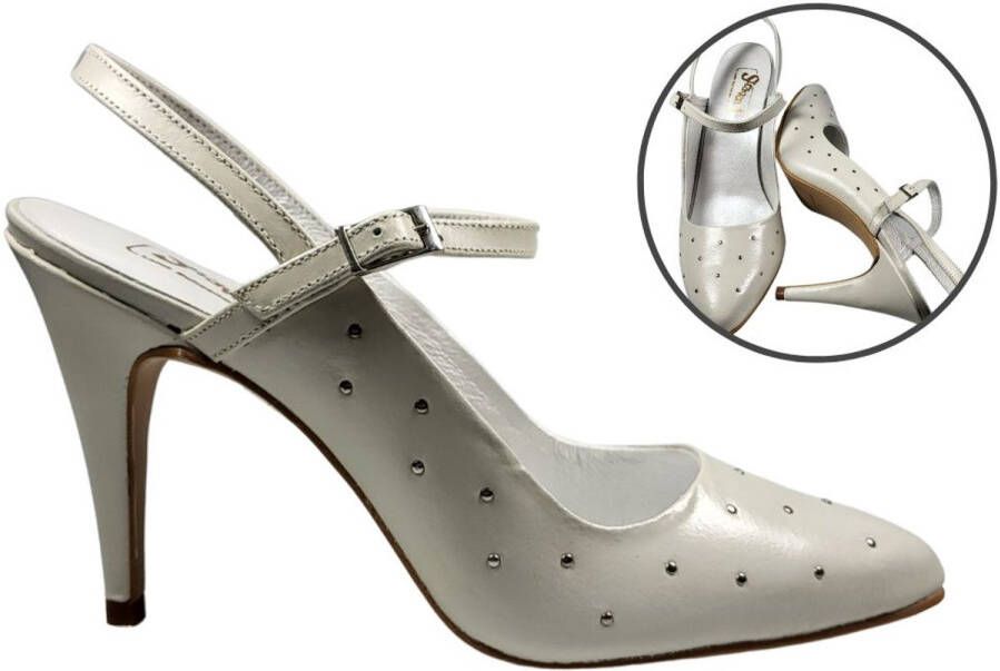 Stravers Grote Maten Schoenen Stravers Slingback Hakken met Bandjes Grote Maten Slingback Pumps met Hoge Hakken Wit