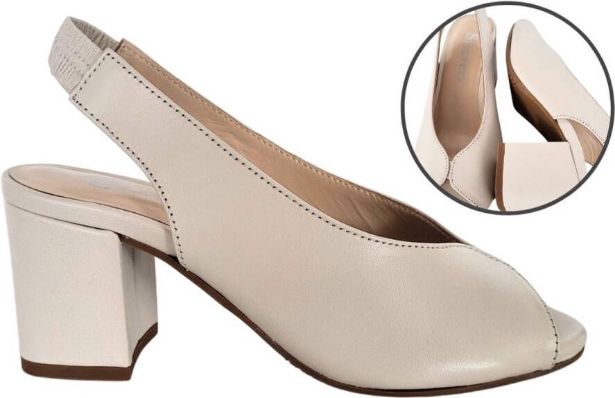 Stravers Grote Maten Schoenen Stravers Slingback Pumps met blokhak Roomwit Grote Maten Slingback Hakken