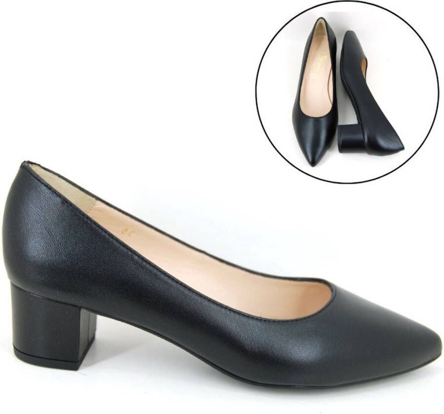 Stravers Grote Maten Schoenen Stravers Spitse Pumps met Blokhak Grote Dames Maten Luxe Zwarte Pumps