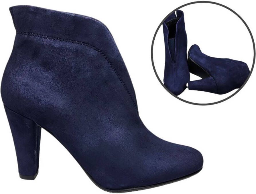 Stravers Kleine Maten Schoenen Stravers Blauw Suede Enkellaarsjes met Trechterhak Dames Kleine Maten Enkellaarzen