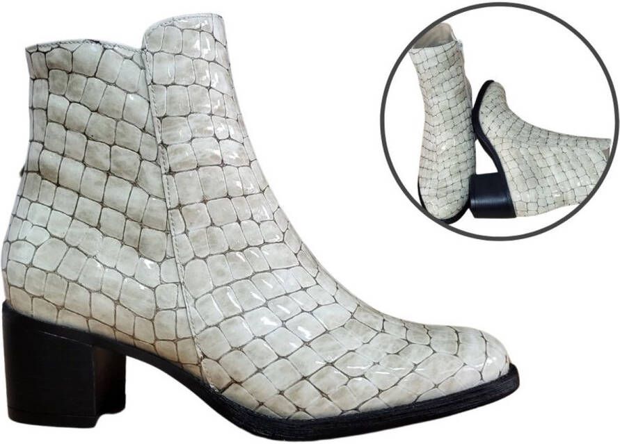 Stravers Grote Maten Schoenen Stravers Comfortabele Enkellaarsjes met Hak Croco Wit Zwart Grote Dames Laarsjes