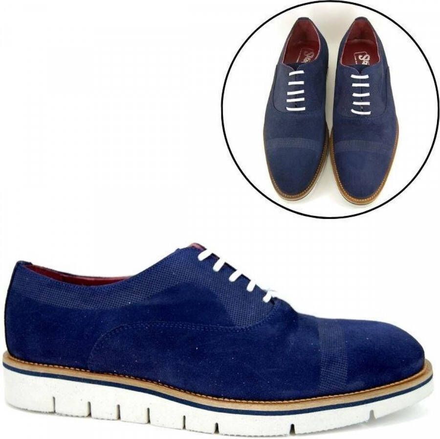 Stravers Kleine Maten Schoenen Stravers Herenschoenen Blauw Suede Kleine Maten Comfortabele Veterschoenen