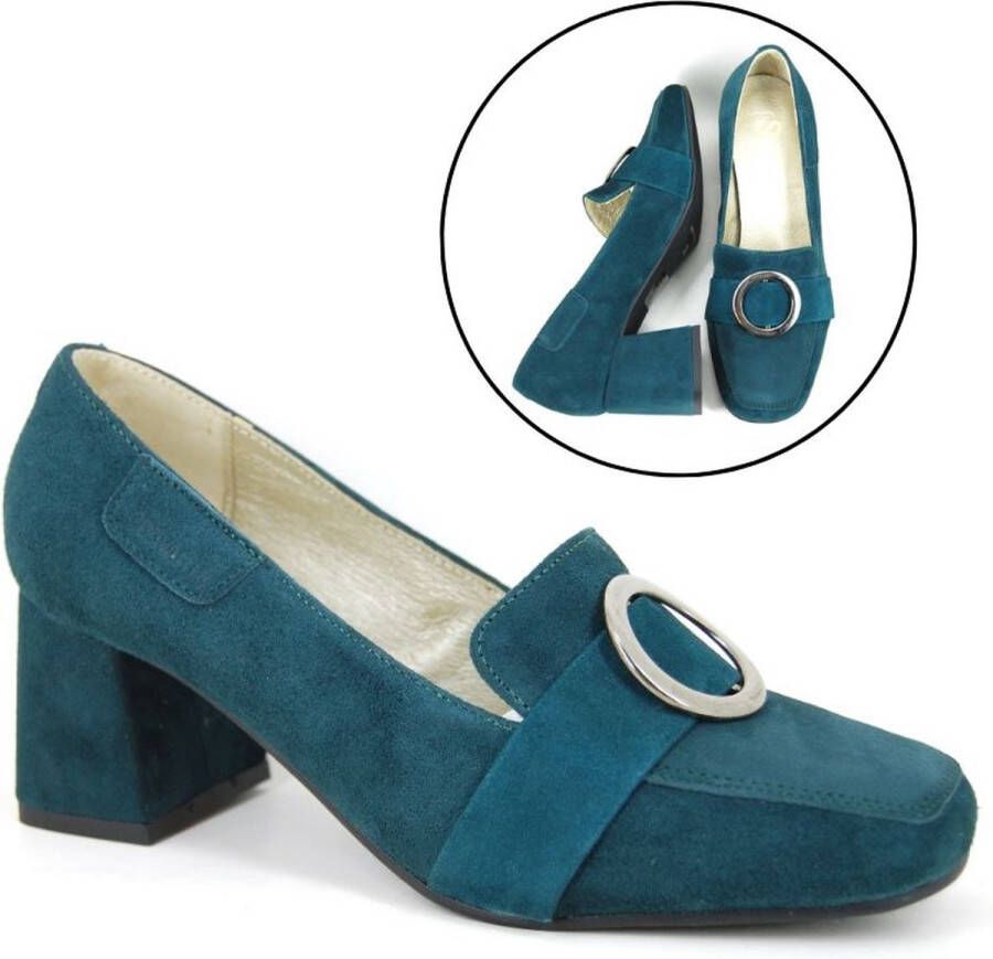 Stravers Kleine Maten Schoenen Stravers Instappers met Hak Petrol Green Kleine Maten Dames Loafers - Foto 1