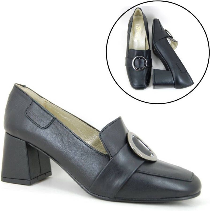 Stravers Kleine Maten Schoenen Stravers Loafers met Hak Zwart Kleine Maten Instappers Dames - Foto 1