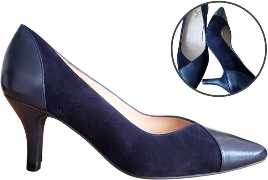 Stravers Kleine Maten Schoenen Stravers Pumps Combi Leer-Suede Blauw Dames Kleine Maten Pumps