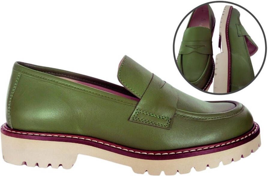 Stravers Kleine Maten Schoenen Stravers Trendy Loafer met Platte Hak Groen Leer Dames Kleine Maten Instappers