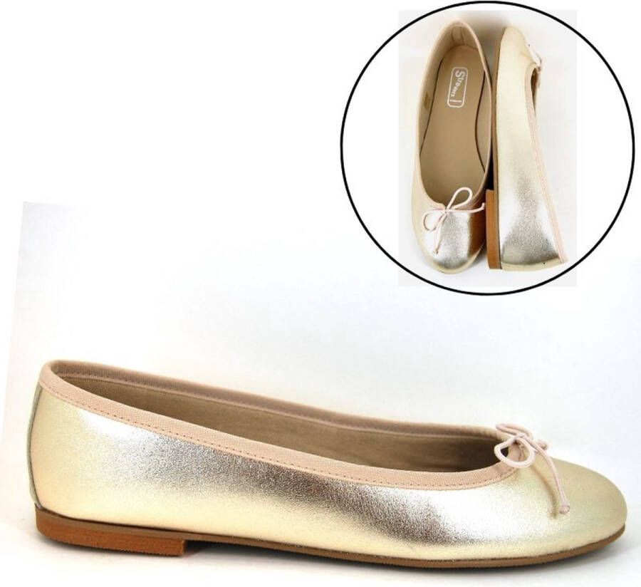 Stravers Kleine Maten Schoenen Stravers Zachte Leren Ballerina Schoenen Dames Kleine Maten Champagne Goud Flatjes - Foto 1