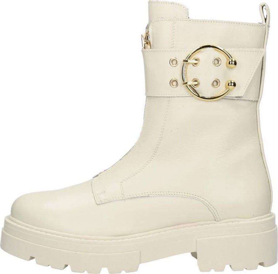 Sub55 Biker boots Enkellaarsjes Plat gebroken wit