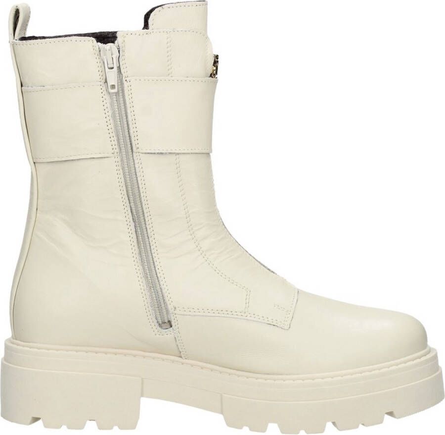 Sub55 Biker boots Enkellaarsjes Plat gebroken wit