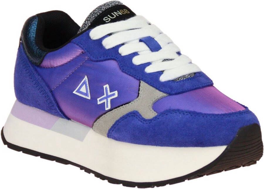 Sun68 Paarse Suède en Nylon Sneaker met Glitterlogo Purple Dames