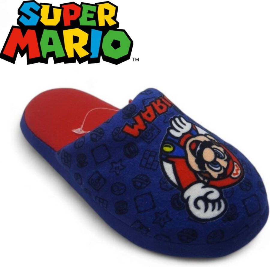 Super Mario Nintendo lage pantoffels sloffen voor jongens blauwe kinderpantoffels