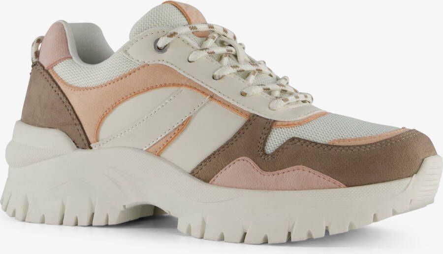 Supercracks dames dad sneakers beige roze Uitneembare zool