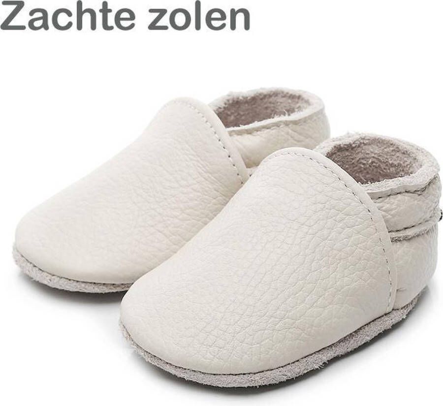 Supercute Leren Baby Slofjes Ecru Zandkleur 12 tot 18 Maanden Leer Babyschoenen Kraamkado Babyshower