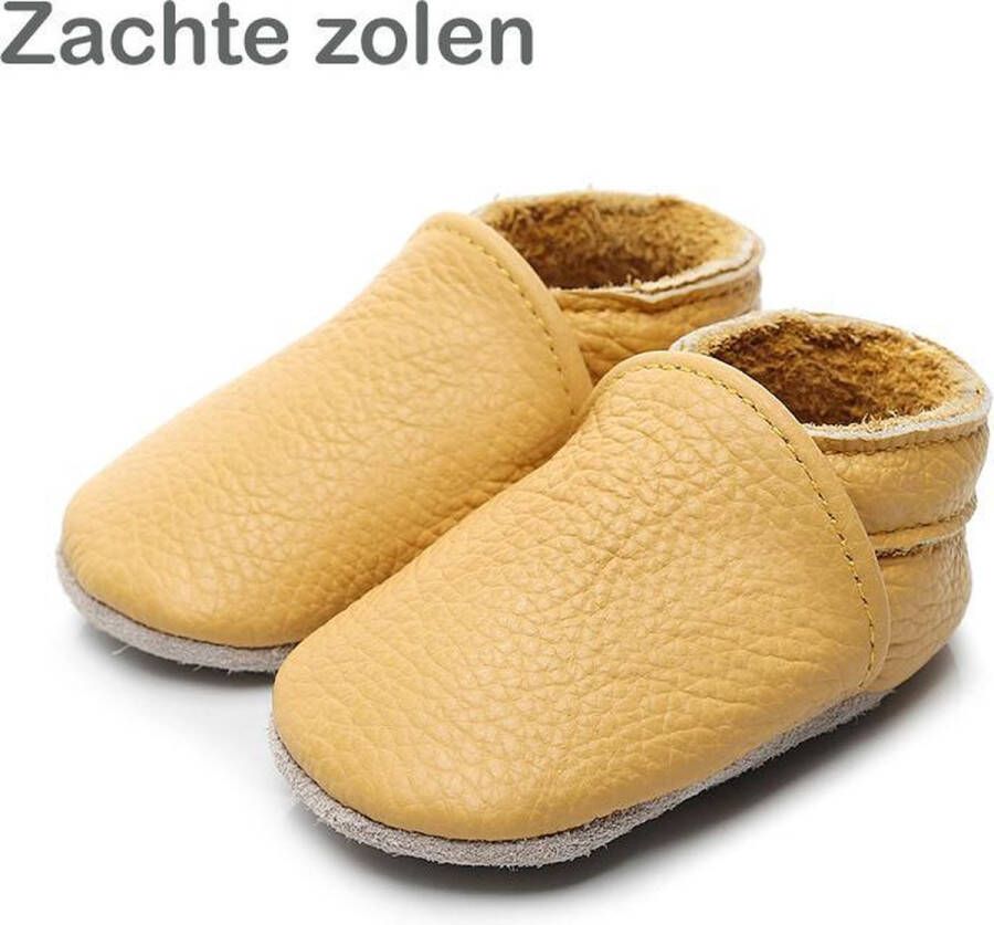 Supercute Leren Baby Slofjes Okergeel 12 tot 18 Maanden Leer Babyschoenen Jongen Meisje Kraamkado Geel - Schoenen.nl
