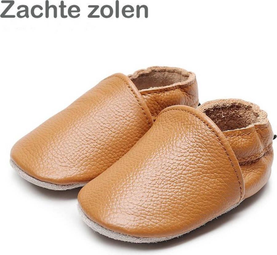 Supercute Leren Babyslofjes Cognac Bruin Leer 12 tot 18 maanden Babyschoenen Kraamkado Babyshower