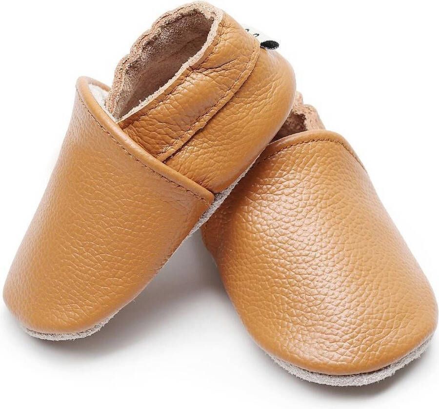 Supercute Leren Babyslofjes Cognac Bruin Leer 12 tot 18 maanden Babyschoenen Kraamkado Babyshower - Foto 1