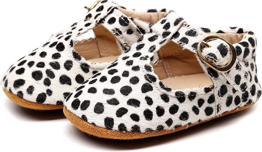 Supercute leren kinderschoenen ecru met zwarte stipjes dierenprint 12 t m 18 maanden