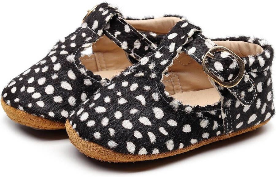 Supercute schoenen leer dierenprint zwart met witte stippen tot 12 maanden