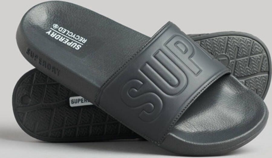 Superdry Code Core Vegan Pool Slide Heren Slippers Grijs Maat S