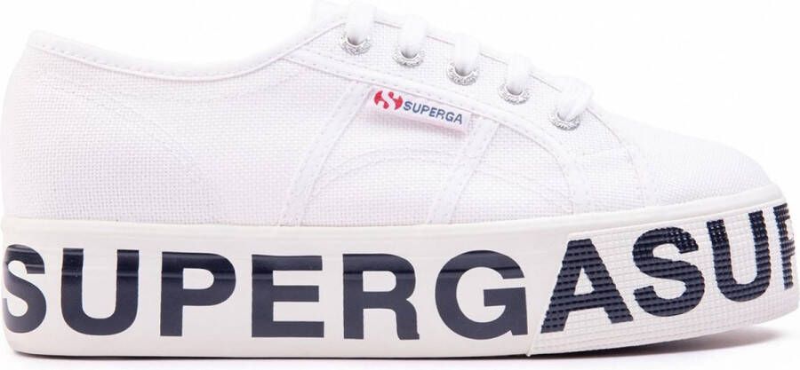 Superga Canvas Wedge Sneakers met lettering zool White Dames