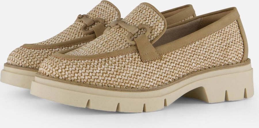 Tamaris Vegan geweven loafer met bruine accenten Beige Dames