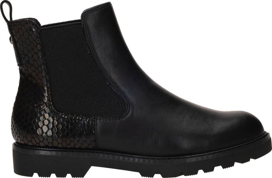 Tamaris Zwarte Chelsea Boot met Dierenprint Detail Black Dames