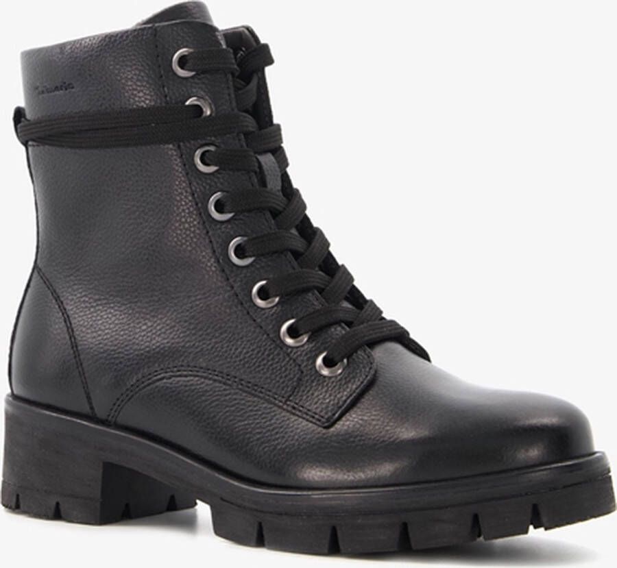 Tamaris Comfort leren veterboots met chunky zolen Zwart Uitneembare zool