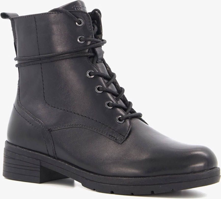 Tamaris Comfort leren veterboots zwart Uitneembare zool