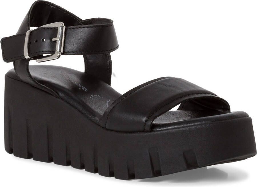 Tamaris Zwarte Casual Open Platte Sandalen Black Dames