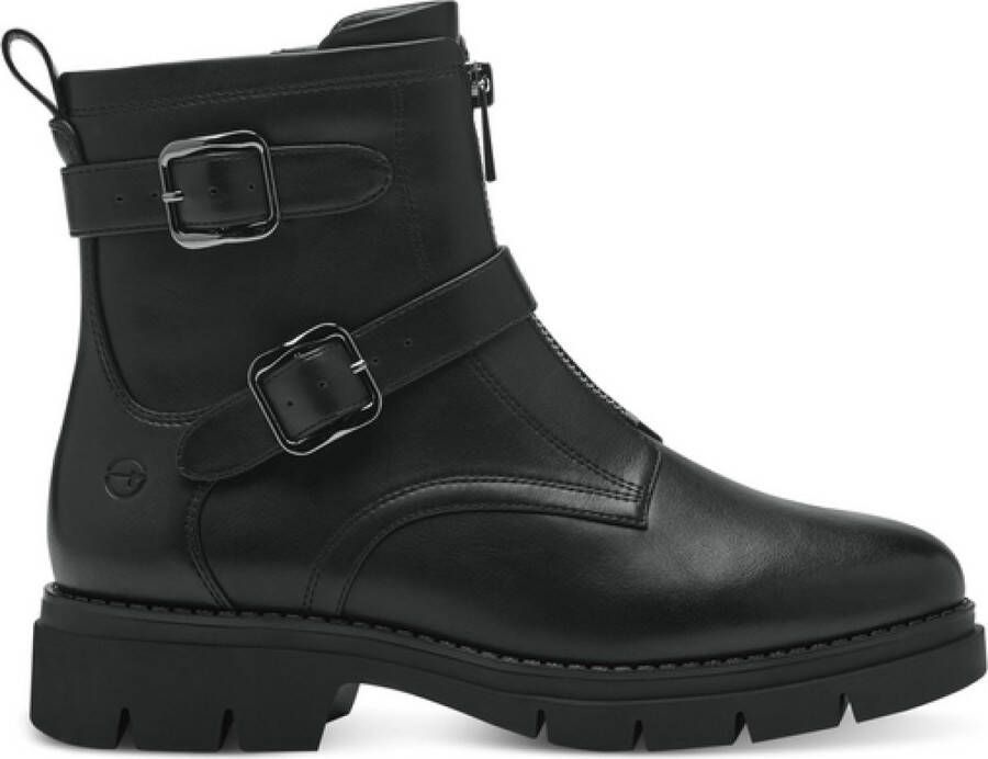 Tamaris Stoere vegan bikerboot met rits en gespen Zwart Dames