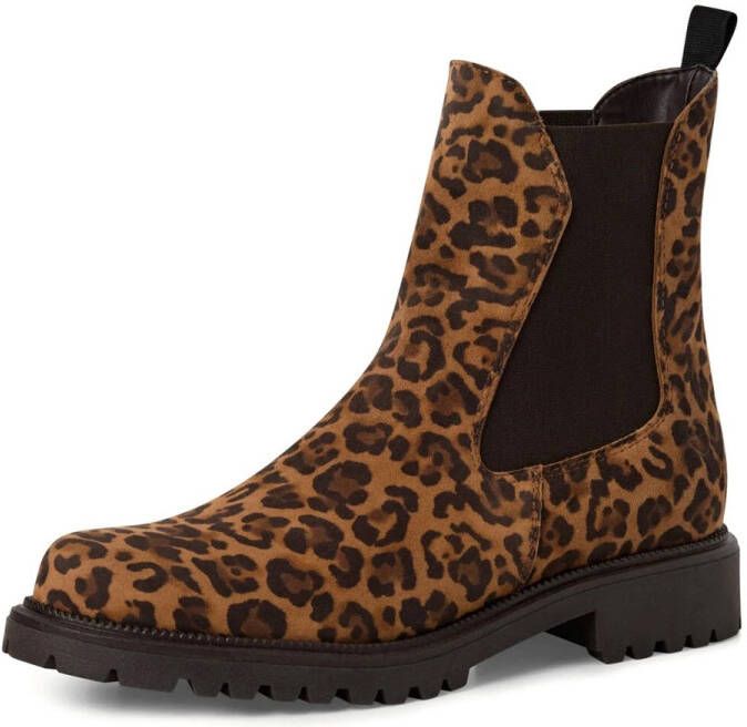 Tamaris dames chelsea boot leren laarzen enkellaars dames luipaard M2542741