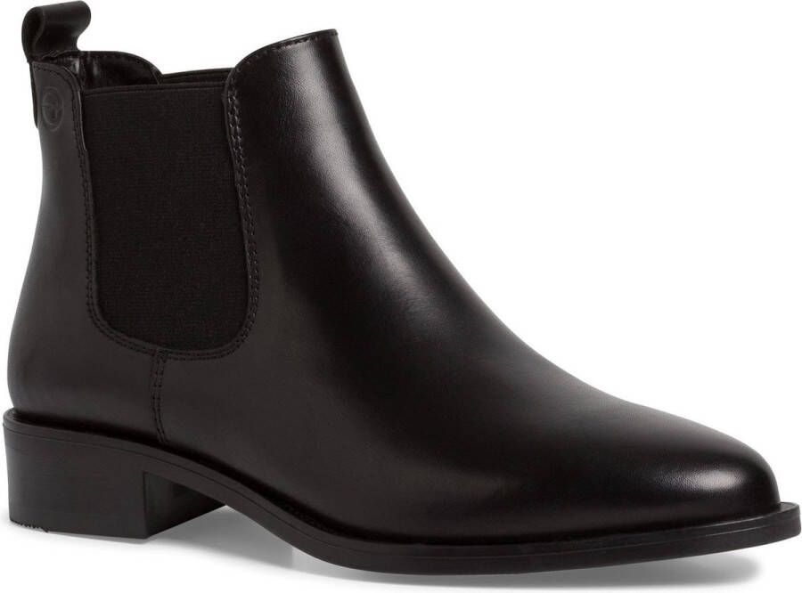 Tamaris Chelsea boots van leer met label in reliëf