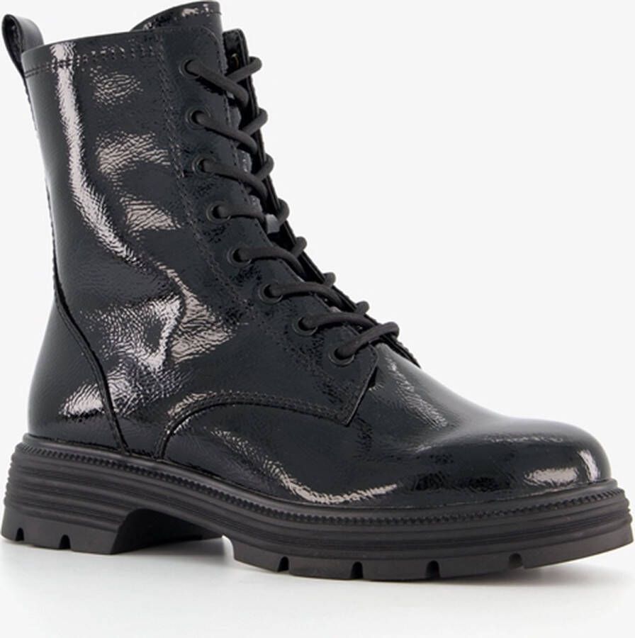 Tamaris dames lak veterboots zwart