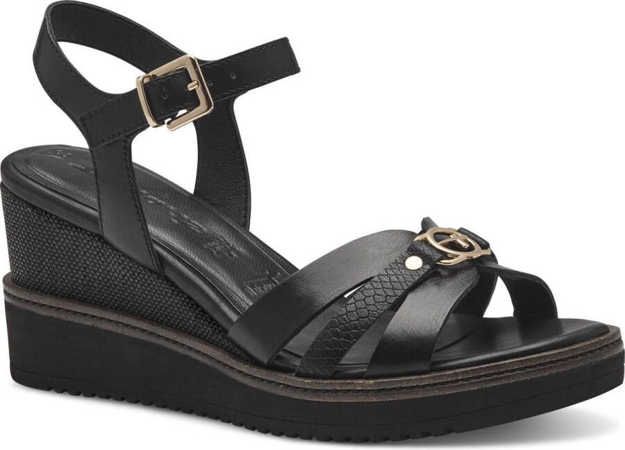 Tamaris Zwarte Casual Open Platte Sandalen Black Dames